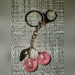 Chic Gold and Pink Cherry Keychain